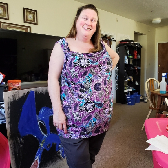 Plus Size Colorful dressy, paisley pattpattern top - Picture 2 of 6